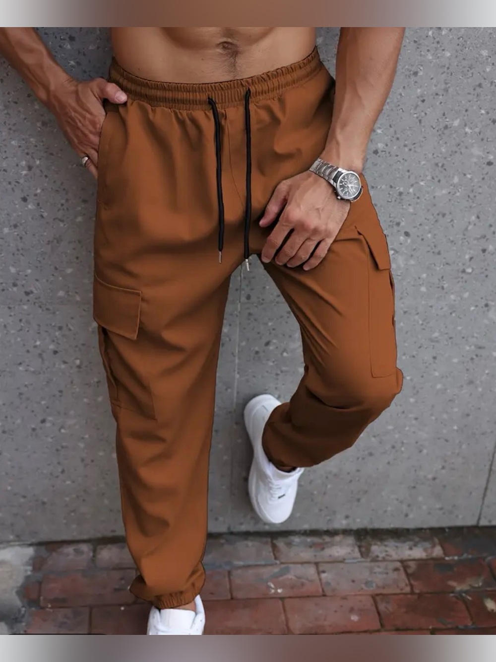 Zaful Men's Cargo Joggers in Rust Orange